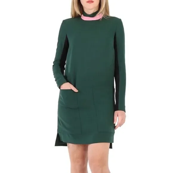 Burberry Ladies Long-sleeve Silk Wool Shift Dress Green US 0 NEW - Picture 2 of 11